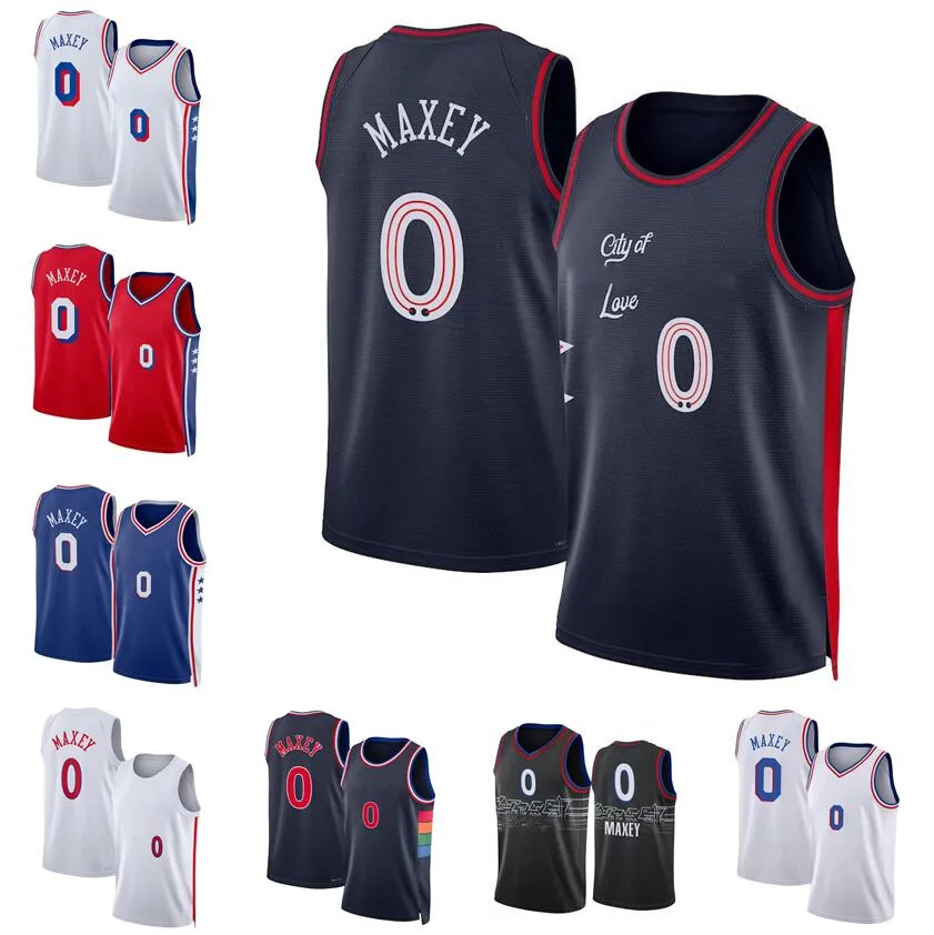 Maglia da basket Tyrese Maxey # 0 Joel Embiid # 21 Harden # 1 2023-24 blu bianco rosso città Maglie Uomo Gioventù S-XXL