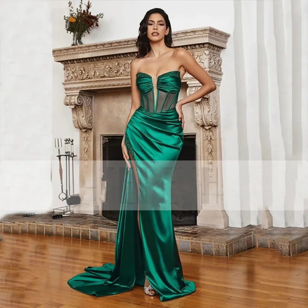 slim fit dress slacks A Line V Neck Floor Length Backless Emerald Green Satin Long Prom Dres –  abcprom