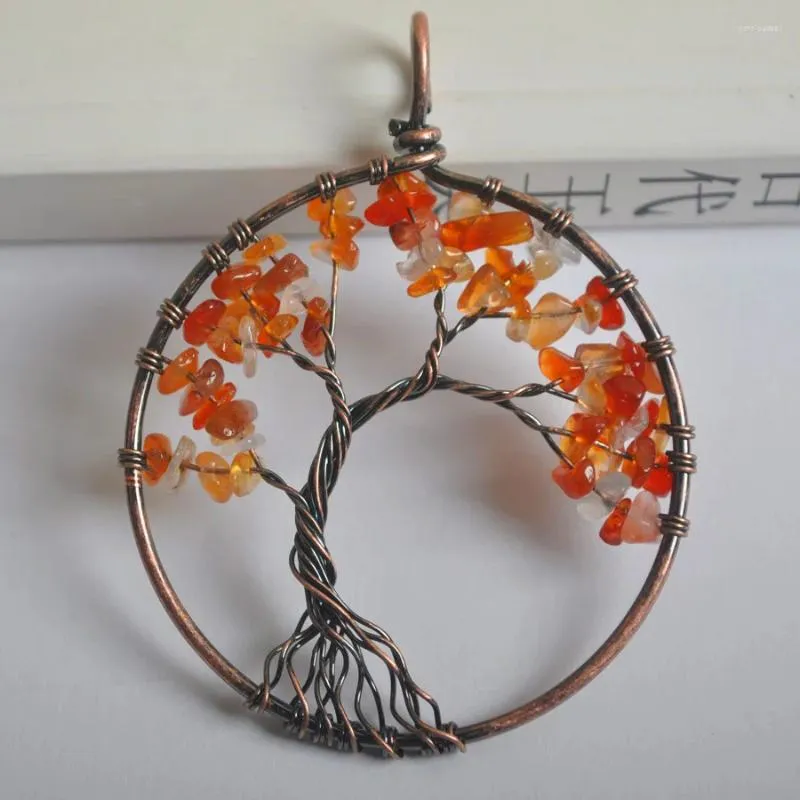 Pendanthalsband Lucky Handmased Tree of Life Red Agate Bronze Copper Wire Wrap Smycken för Woman Gift S1283