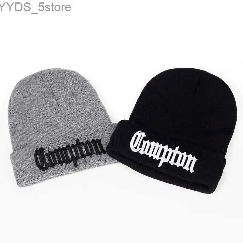 Beanie/Skull Caps Unisex Compton Letter Embroidery Beanies Autumn Winter Warm Hat Hip Cap Beanie Hat Caps for Women Men YQ231108