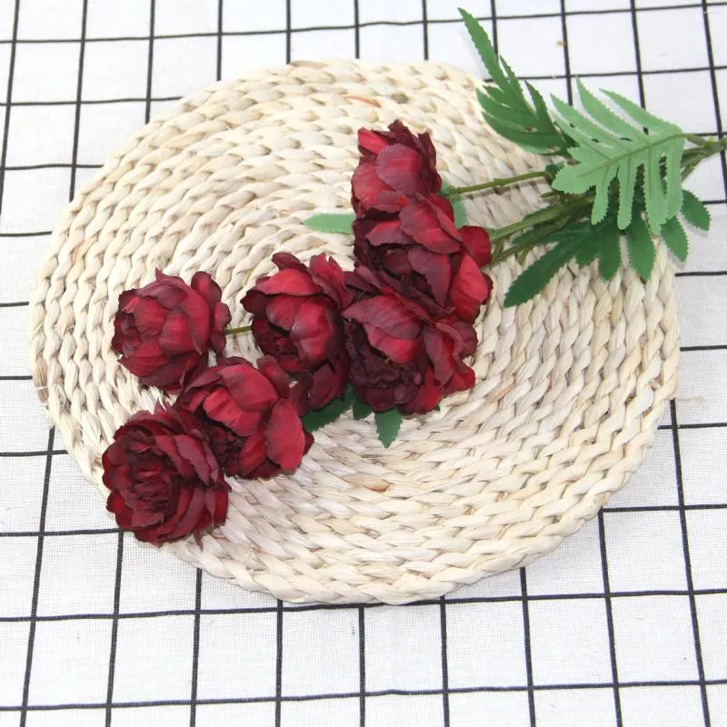 Fleurs décoratives 1 pièces 55cm 7 têtes soie Rose pivoine Bouquet artificiel Rose faux pour la maison mariage intérieur décorations de jardin