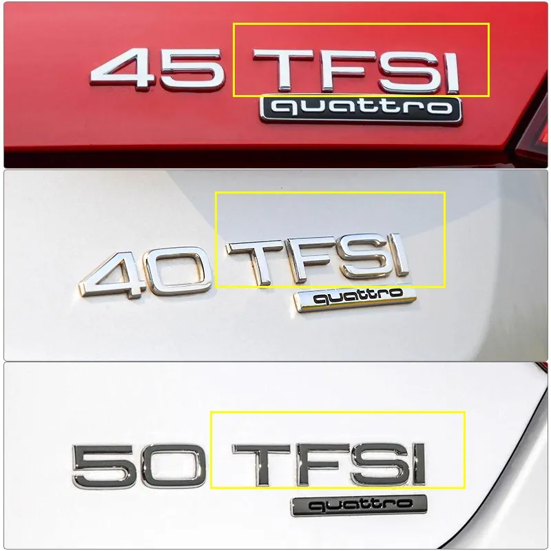 TFSI-märke för Audi A1 A3 A4 A5 A6 A6L A7 A8 S3 S6 Q3 Q5 Q7 TT S RS 3D Krom Glänsande Svart Bakre Brev Emblem Dekal Bra kvalitet