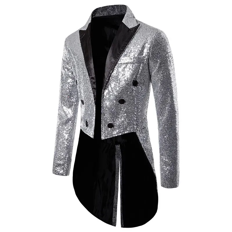 Mens Suits Blazers British Style Men Court Tuxedo Suit Coats Fashion Sequin Decoration Gentleman Wedding Party Long Jacket 231109