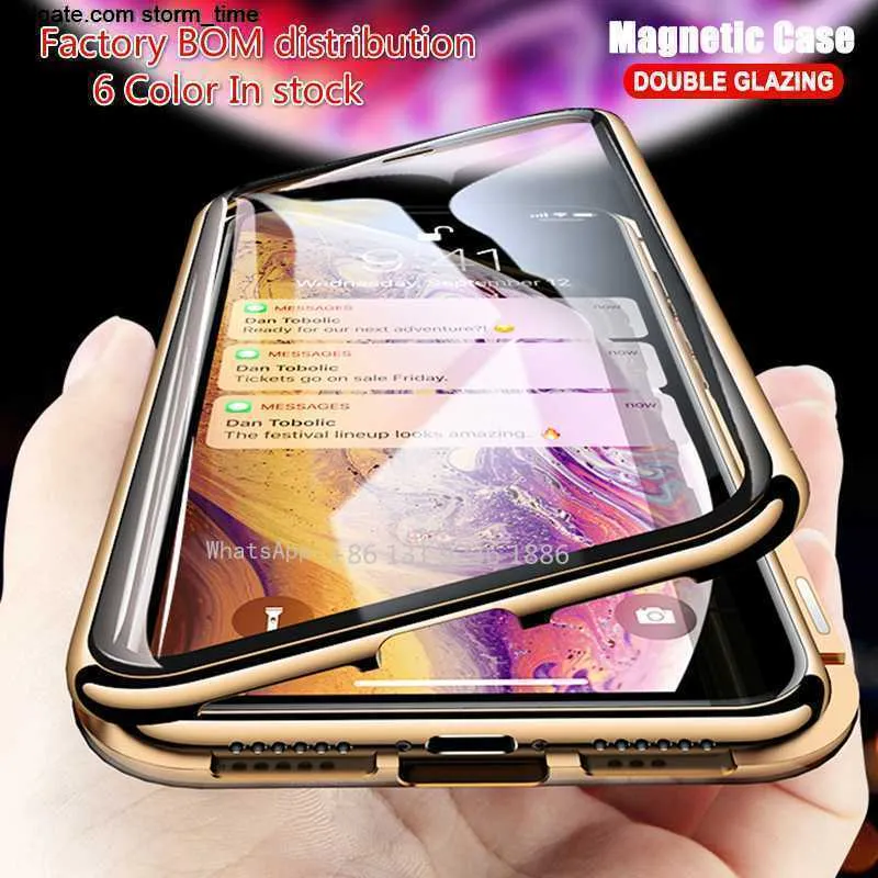 Magnetisk adsorptionsmetallfodral för iPhone 13 12 11 Pro XS Max X XR-fodral dubbelsidig glasmagnetfodral för iPhone 13PROMAX 13PRO 12PRO 12PROMAX COVER