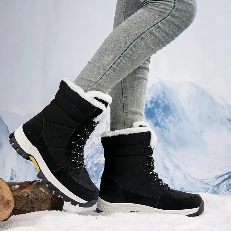 Stivali Stivali da neve donna inverno più scarpe di cotone ispessito in pile stivali invernali da sci all'aperto impermeabili e antiscivolo 231108