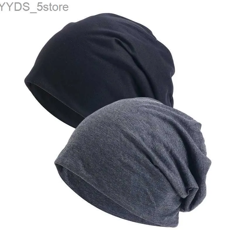 Beanie/Skull Caps 2 teile/los Frauen Männer Unisex Gestrickte Beanie Hut Herbst Winter Elastische Casual Einfarbig Slouchy Hut Kappe Chemo Kappe YQ231108