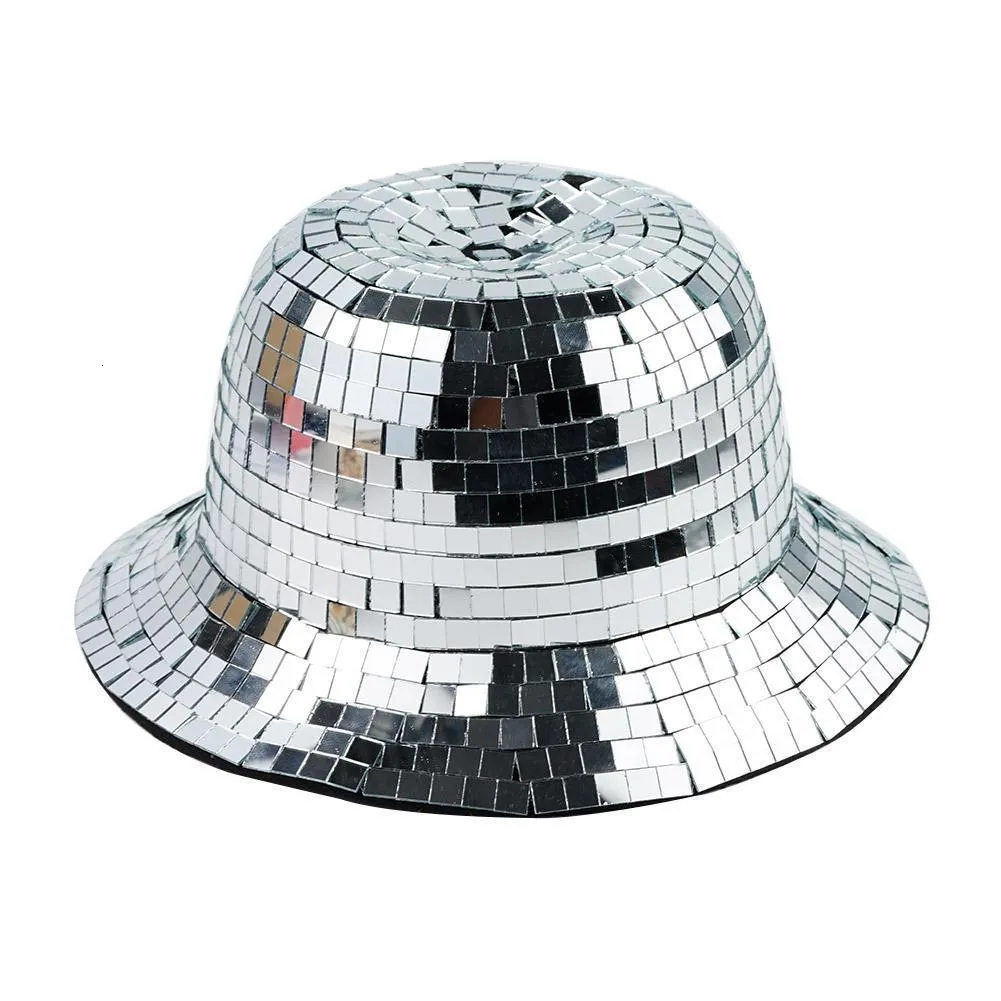 Breda brimhattar hink hattar glitter spegel disco hink hatt fantastiska disco boll hattar för DJ glitter paljetter hink hatt för klubb scen bar parti dans 230408