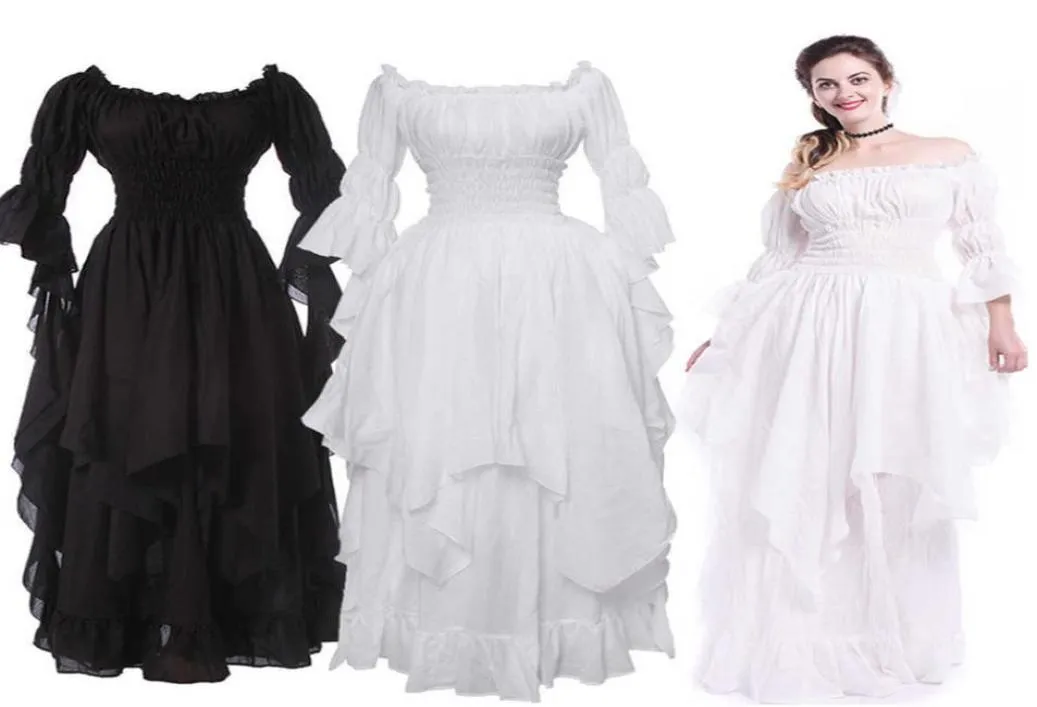 Vintage Victorian Medieval Dress Renaissance Black Gothic Dress Women Cosplay Halloween Costume Prom Princess Gown Plus Size 5XL G2096397