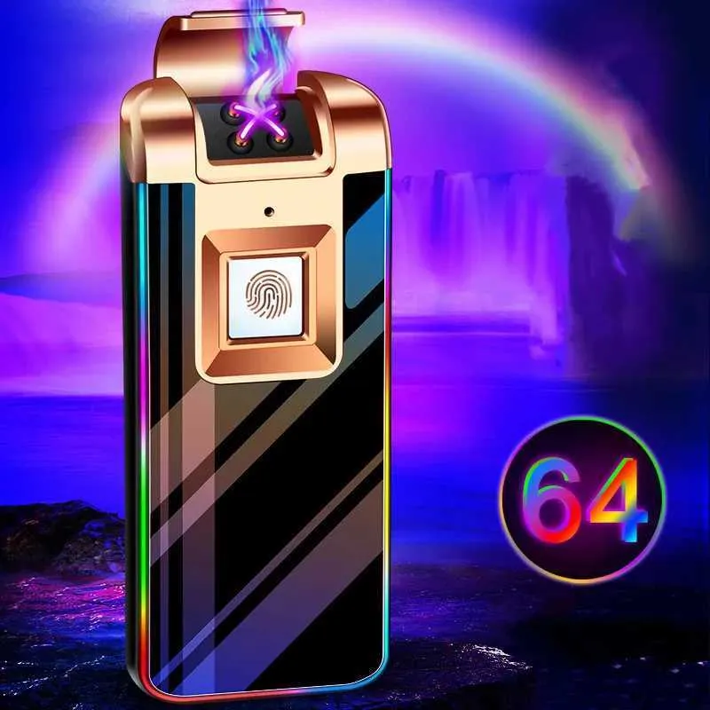 Lighters Windproof electric flameless metal cigar lighter with touch sensing dual arc pulse USB charging for men's high-end gifts
