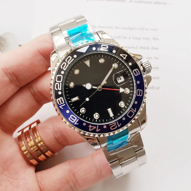 Homens GMT II relógios de pulso moldura de cerâmica quatro pontos de aço inoxidável mecânica automática movimento relógio safira à prova d'água relógios masculinos orologio di lusso