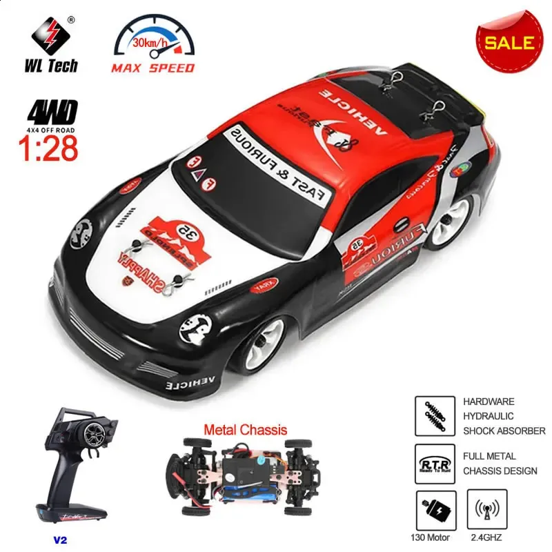 Elektrische RC auto WLtoys K969 1 28 4WD 2 4G Mini RC Racing Hoge snelheid off-road Afstandsbediening Drift Speelgoed Legering voertuig voor kinderen Kinderen Geschenk 231109