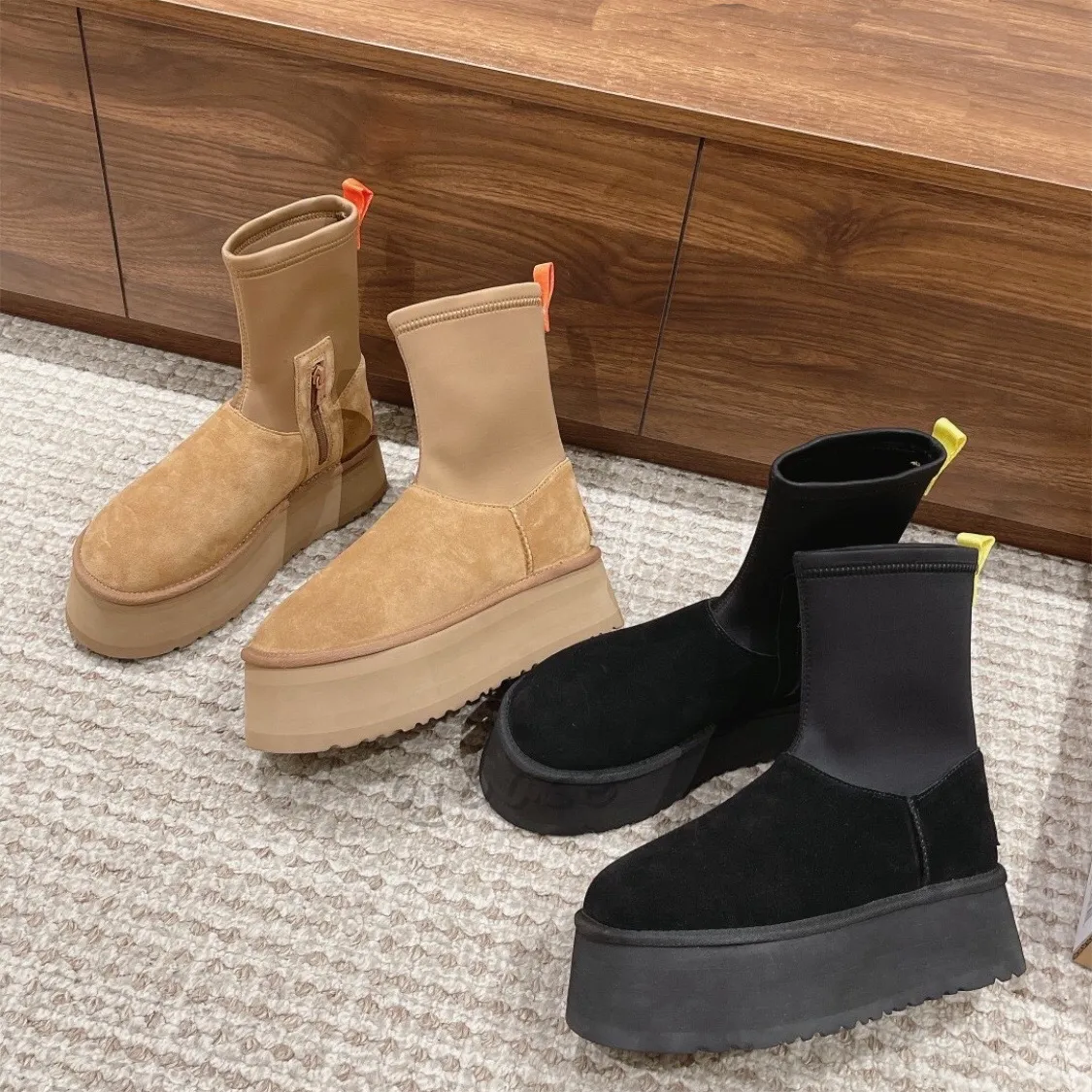 W clássico dipper bota castanha pele slides chinelos de pele de carneiro shearling tazz novas mulas mulheres homens ultra plataforma bota deslizamento em sapatos camurça superior conforto inverno