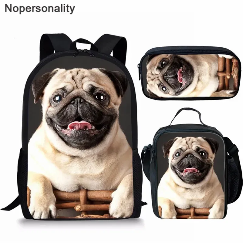 Hotsell Nopersonality Teenage Girls Okul Sırt Çantası Köpek Pug Köpek Baskı 3 PCS ÇAPACIK KADINLAR KADINLAR SAYFAKLAR ÇANTA KADINLAR MOCHILAS LJ2012