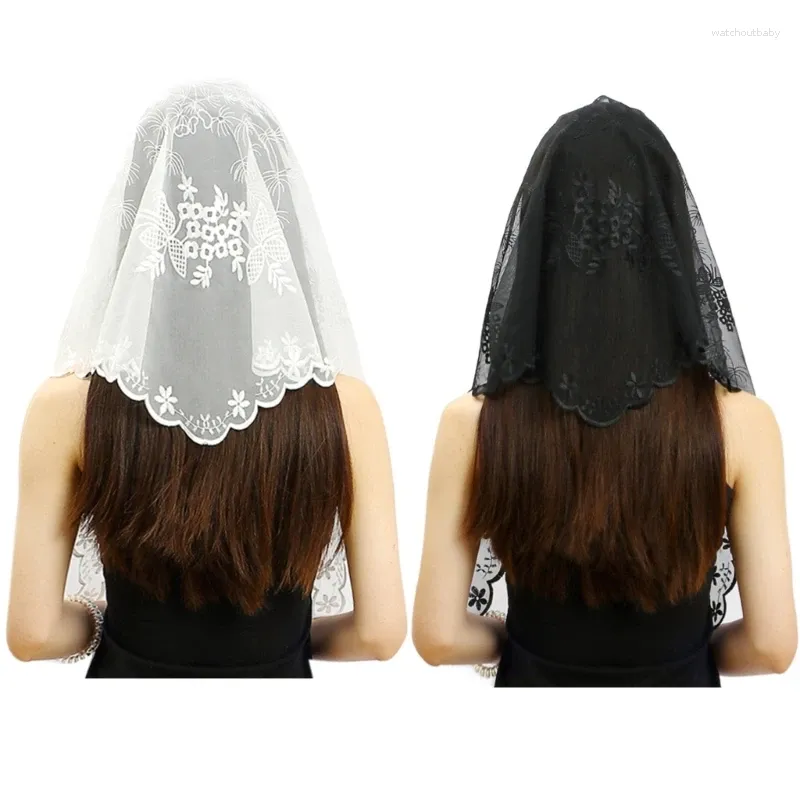 Scarves 2024 Women Embroidery Mantilla Chapel Veil Catholic Mass Latin Lace Traditional