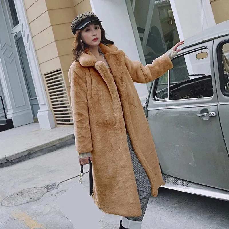 thumbnail image 2 of 11 Colors Faux Rabbit Fur Cape Coat For Women Lapel Overcoat Winter Warm Poncho Cloak Batwing Sleeves Loose Shawl Outer Wear Buy Cheaply On 2 of 10