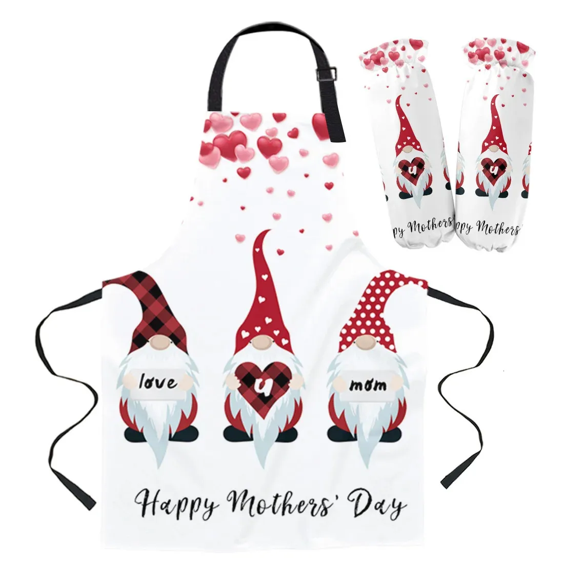 Aprons Mother'S Day Gnome Love You Mom Red Apron Kitchen Bar Restaurant Waiter Sleeveless Housework Woman Kids Aprons Cuff Oven Mitts 231109