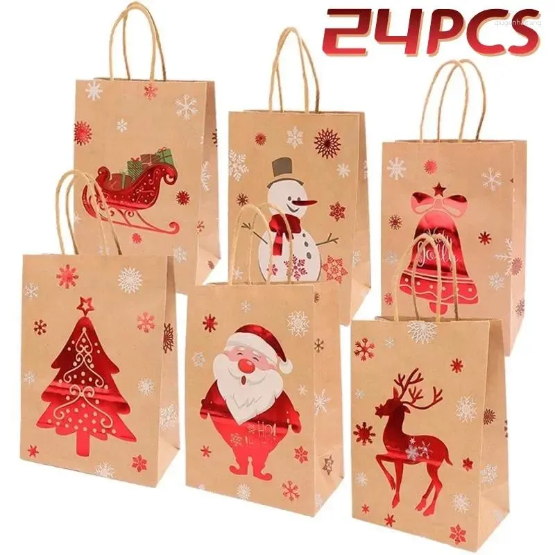 Presentförpackning 24st jul Kraft Paper Bag Santa Claus Snowflake Small Bell Packaging Supplies Xmas Väskor