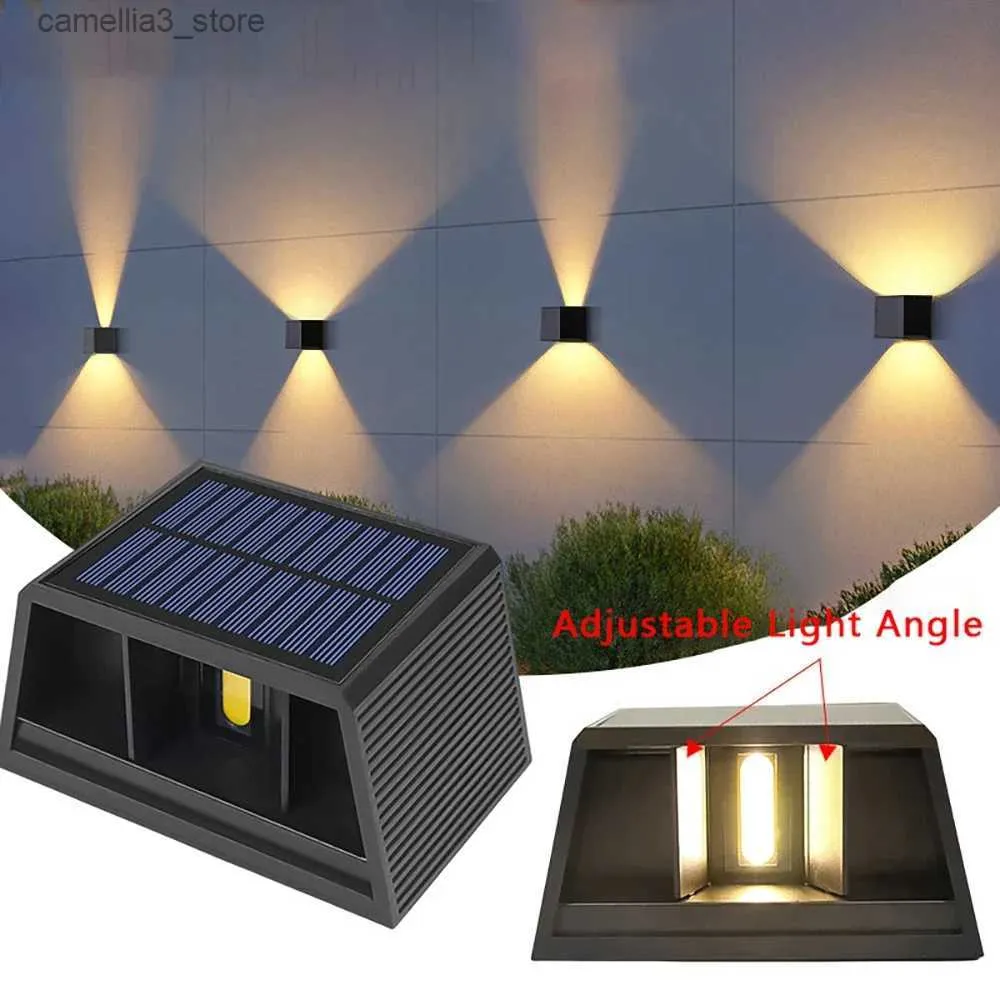 Słoneczne światła ścienne Regulowane kąt Solar Wall Light w górę Wodoodporna lampa zewnętrzna Oświetlenie Ogrodnia Ogrodu do schodów Lampa słoneczna Q231113