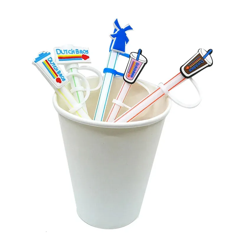 Disposable Cups Straws 20PCS PVC Straw Cover Fashion Design Dutch Bros Straw Charms Splash Proof Drinking Party Supplies Straw Toppers Fit Cup Pendant 231109