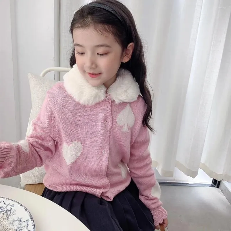 Jackets Kids Clothes Baby Girls Outerwear Coat Wool Blend Warm Poker Pattern Printing Sweet Pink