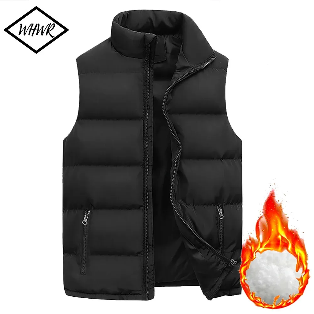 Coletes masculinos inverno quente jaqueta homens enchimento de algodão para baixo colete para homens engrossar gola para baixo casacos grandes jaquetas puffer colete mangas 231108