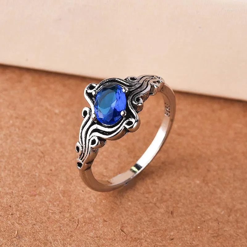 Clusterringen Vintage Ring 925 Zilveren sieraden met saffier edelsteen vinger voor vrouwen bruiloftsfeestje Geschenk ornamenten Groothandel formaat