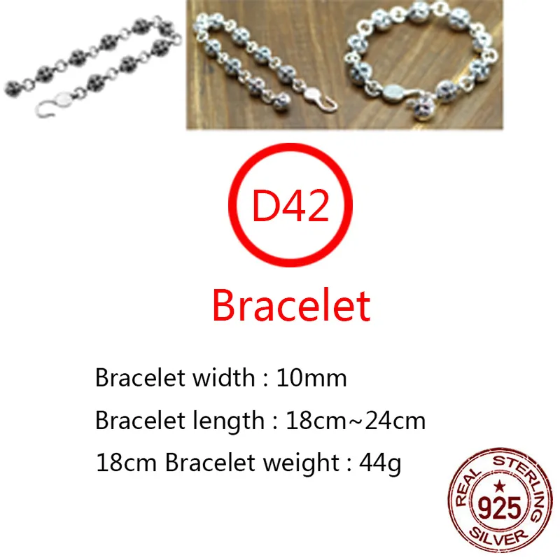 D42 S925 Bracelet En Argent Sterling Punk Hip Hop Style Personnalisé Classique Bijoux Boule Croix Fleur Lettre Forme Cadeau pour Les Amoureux