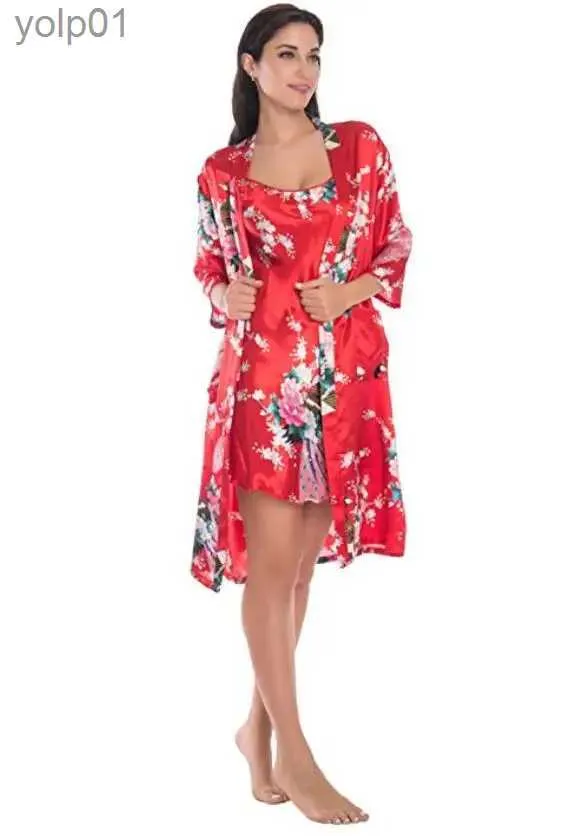 Moda damska moda damska Summer Mini Kimono szata Lady Rayon Bath Suknia Yukata Nightgown Sleep Shirty Pijama Jer Size M-XLL231109