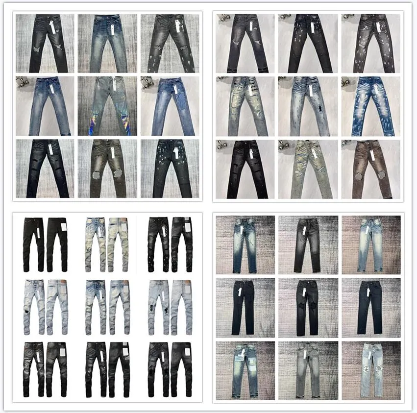 2024 Herenjeans Designer Jean Fashion Zwart Gescheurde Biker Slim Fit Bikers Denim Voor Heren Broek Gestapelde Jeans