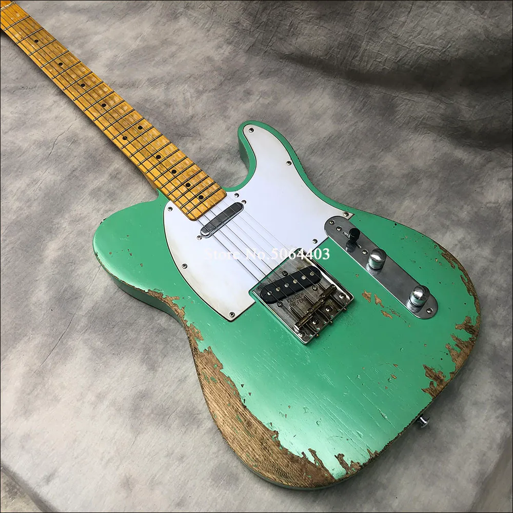 Chitarra elettrica anni '60 Master Built Heavy Relic Green Corpo in ontano Manico in acero Tastiera in acero Accordatori vintage 3 Ponte a sella in ottone Hardware invecchiato