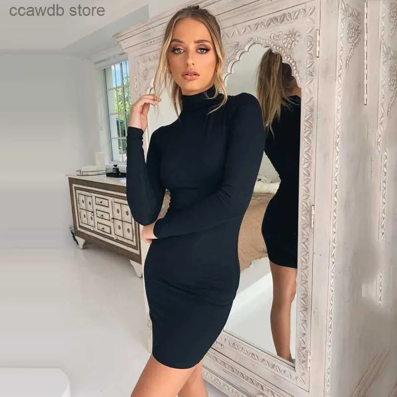 Basic Casual Dresses Hot selling new high neck long sleeved sexy dress T231109