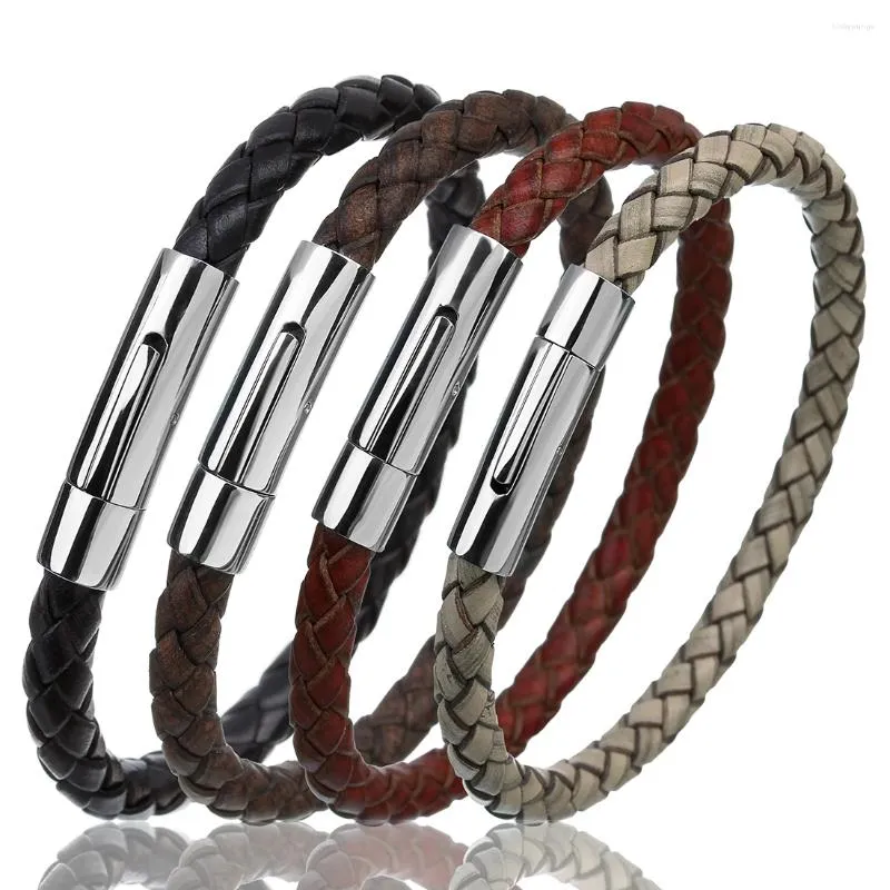 Strand 1pc 19/20/21/22cm Various Color Vintage Leather Rope With Stainless Steel Snap Closure Bracelet For Men Women Jewelry Gifts