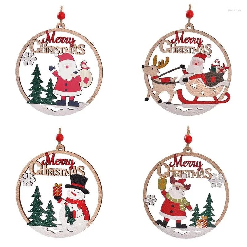 Party Favor Wood Tag Wood Hanging Christmas Ornaments Hollow Cutouts Round Reindeer Xmas Tree Rustic Holiday