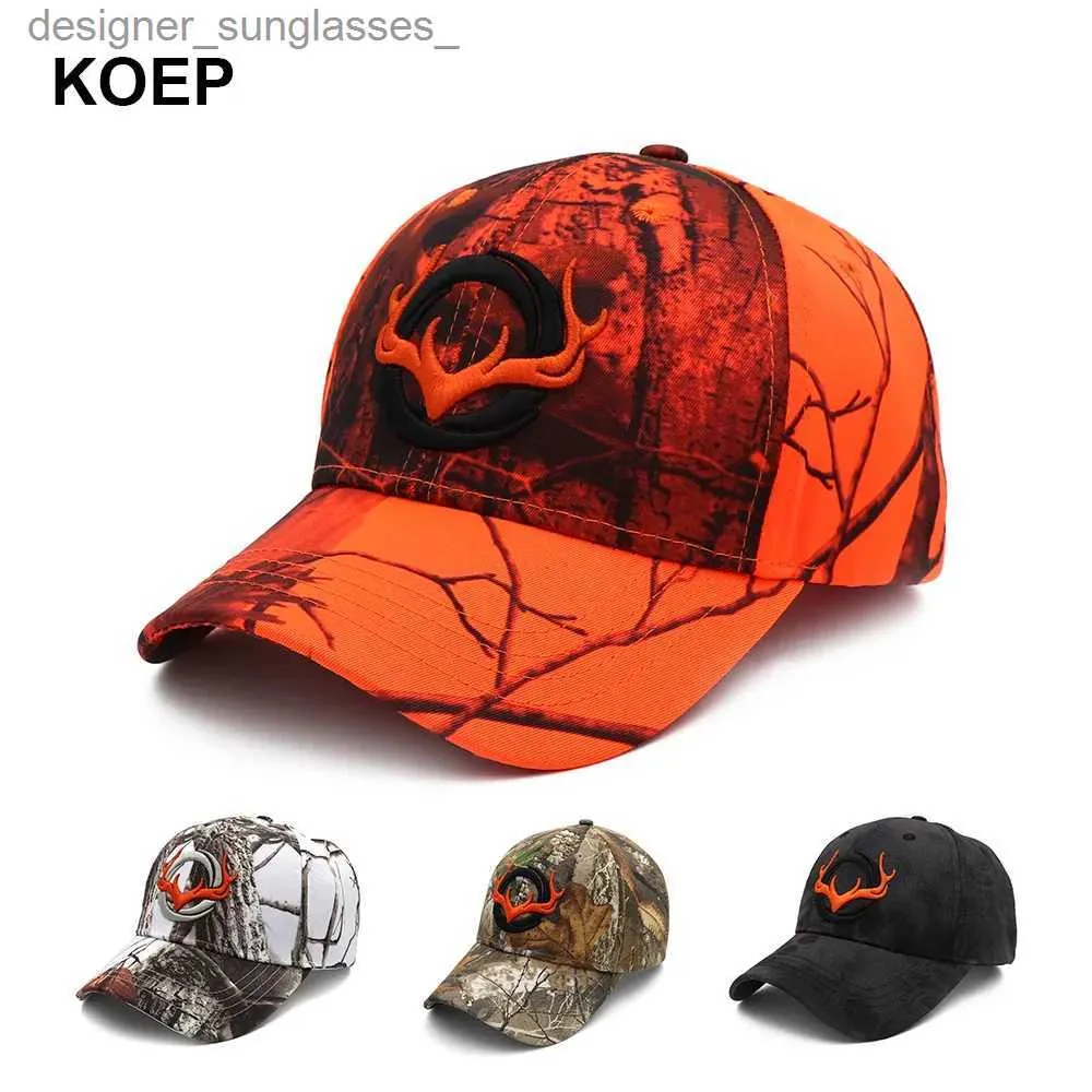 Cappelli a tesa larga KOEP New Camo Baseball C Pesca Cs Uomo Caccia all'aperto Camouflage Jungle Hat 3D Testa di cervo Escursionismo Casquette HatsL231109