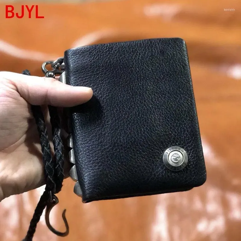 Wallets Mini Purse Men's Short Wallet Men Card Holder Leather Chain Vertical Small Handmade Cowhide