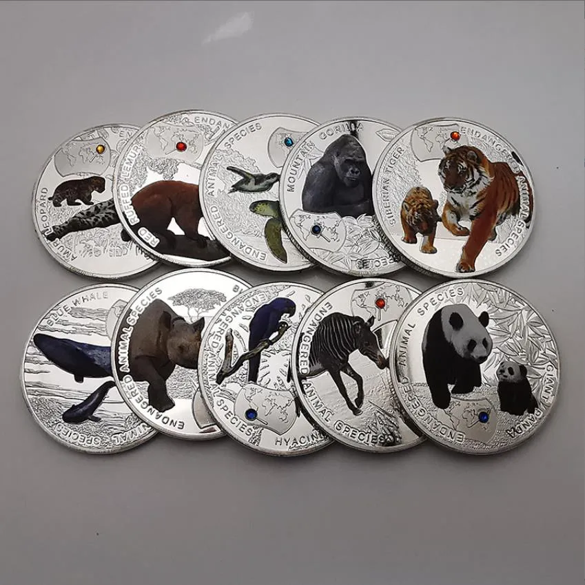 Konst och hantverk Zambia afrikansk hotad Leopard Silver Plated Diamond Animal Commemorative Medal