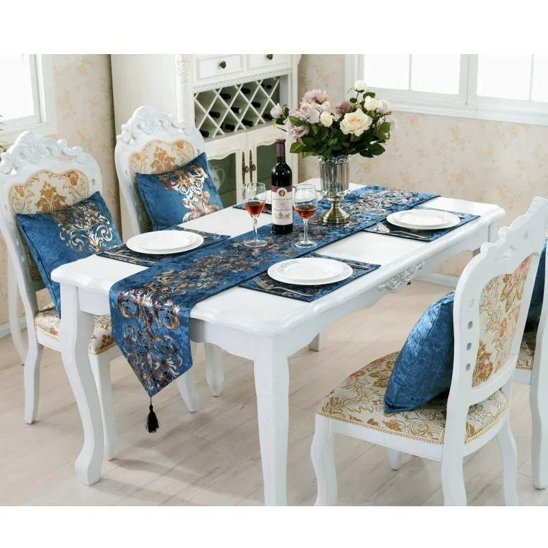 Столовый бегун Blue European Style Table Runner Camino de Mesa Runner Свадебные украшения таблица бегун, аксессуары для украшения, 230408