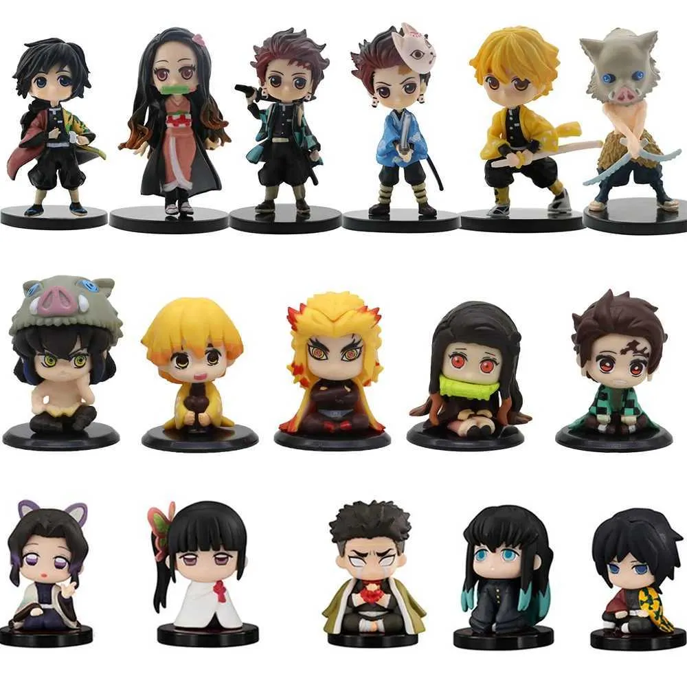 Anime 6Pcs/Set Version Demon Slayer Sitting Ghost Doll 5-8cm Figure Action Figure Movie Model Toys