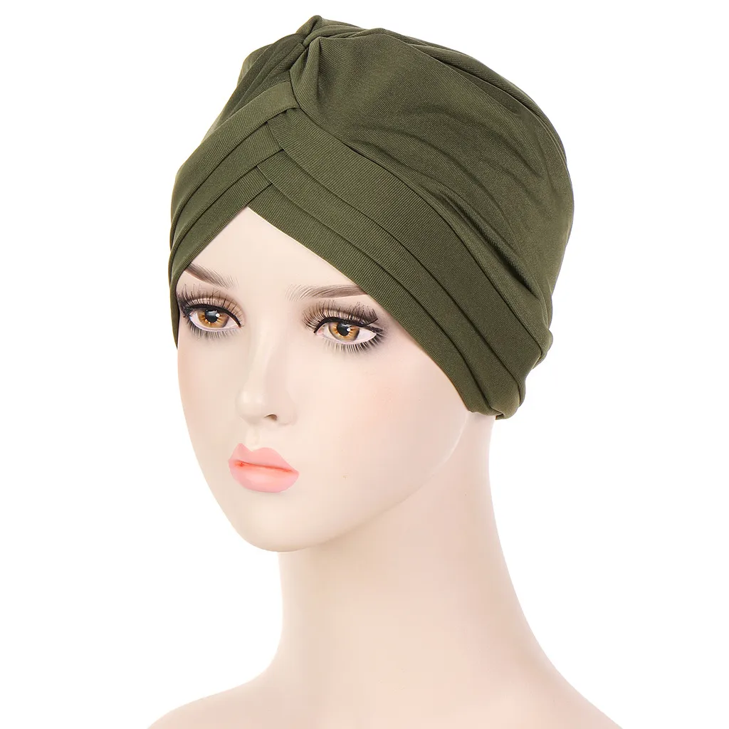 New Hijab Chemo Cancer Beanies Turbans Hats Cap Pre Tied Twisted Solid Headwrap Headwear for Women Hair Loss Cover