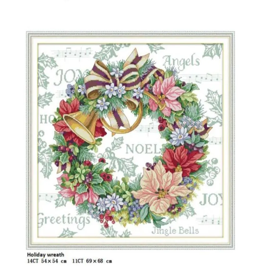 Holiday Wreath Patterns Counted Crossstitch DMC 11CT 14CT DIY Handwork Beginner Printed on Fabric Cross Stitch Kit Embroidery Nee35955227