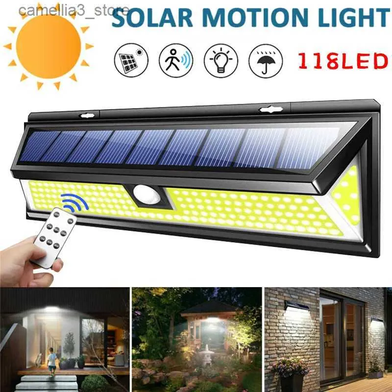 Luzes de parede solares LED luz solar poderosa luz de parede com sensor de movimento ao ar livre à prova d'água holofotes super brilhantes para porta frontal garagem jardim rua q231109