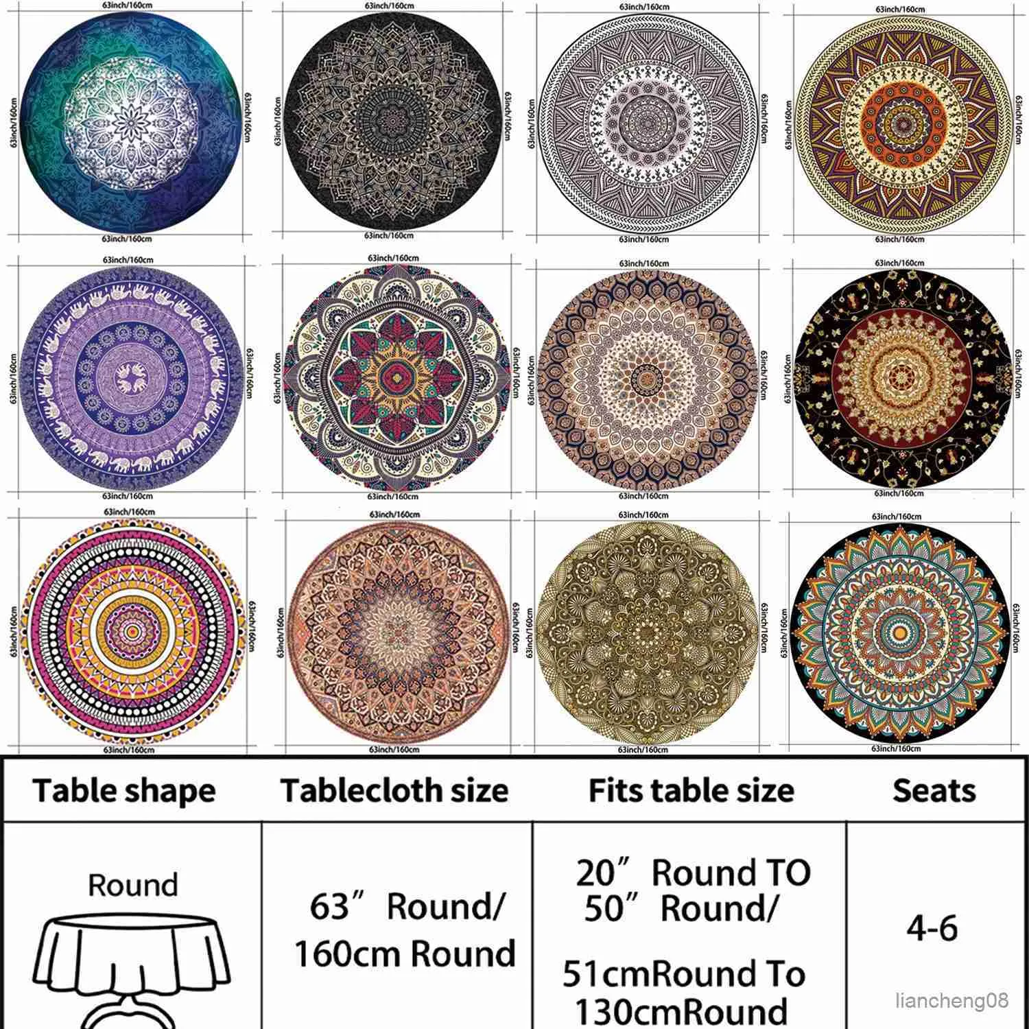 Table Cloth Vintage Flower Circular Tablecloth Waterproof Color Dining Table Cover Multi-purpose inch Tablecloth R231109