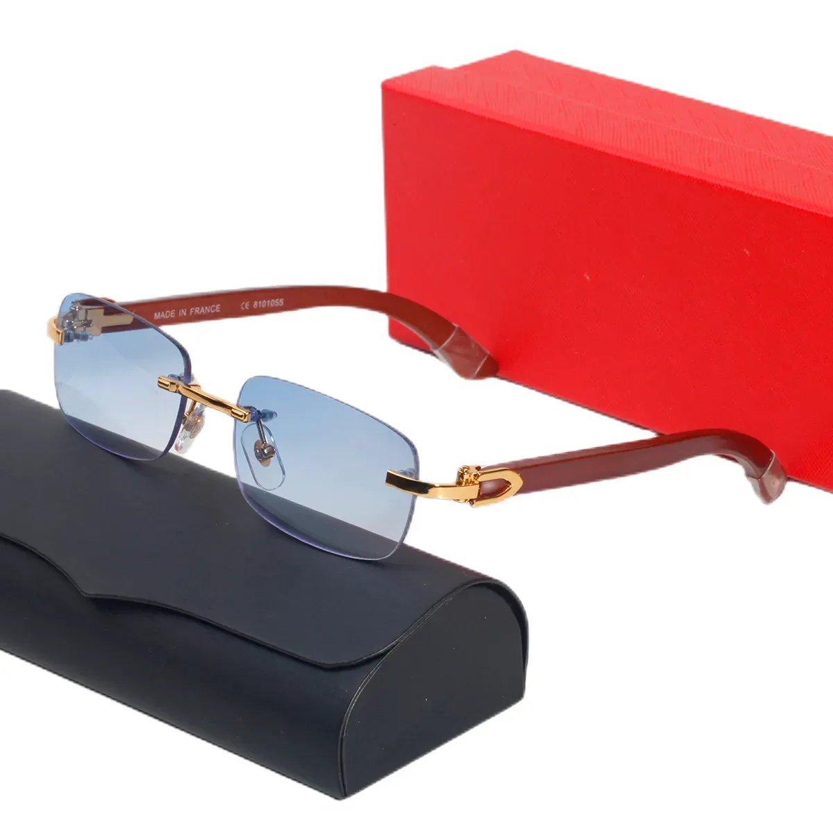 Neue büffelhorn sonnenbrille mode carti brille sport sonnenbrille für männer frauen randlose rechteckige brille mit boxen fall brillen herren sonnenbrille