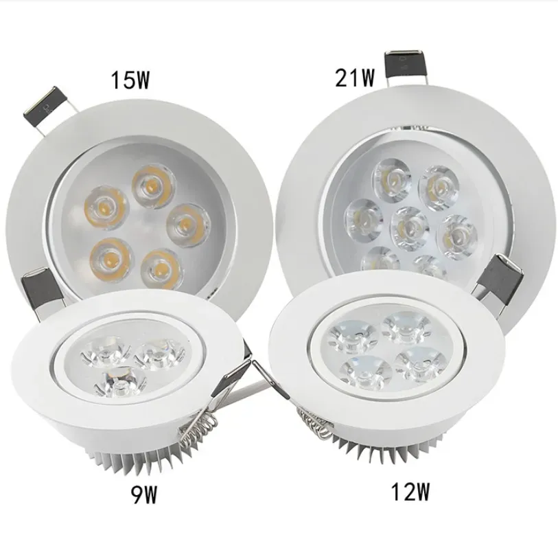 LED Dimmable Downlight Super lumineux encastré 9W 12W 15W 21W LED Spot lumière LED encastré plafonnier AC110V 220V AC85-265V LL