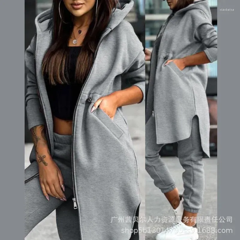 Women's Two Piece Pants 2-Piece Set Outfits Long Sleeve Sweatshirt Coats Trend Hooded Jacket Outwear Women Skinny Suit Casual Trousers