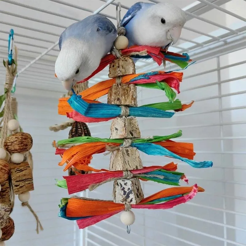 Autres fournitures d'oiseaux coloré animal de compagnie mâchant de l'herbe perroquet jouets résistances à la morsure jouet de déchirement cockatiels formation cage à oiseaux suspendue