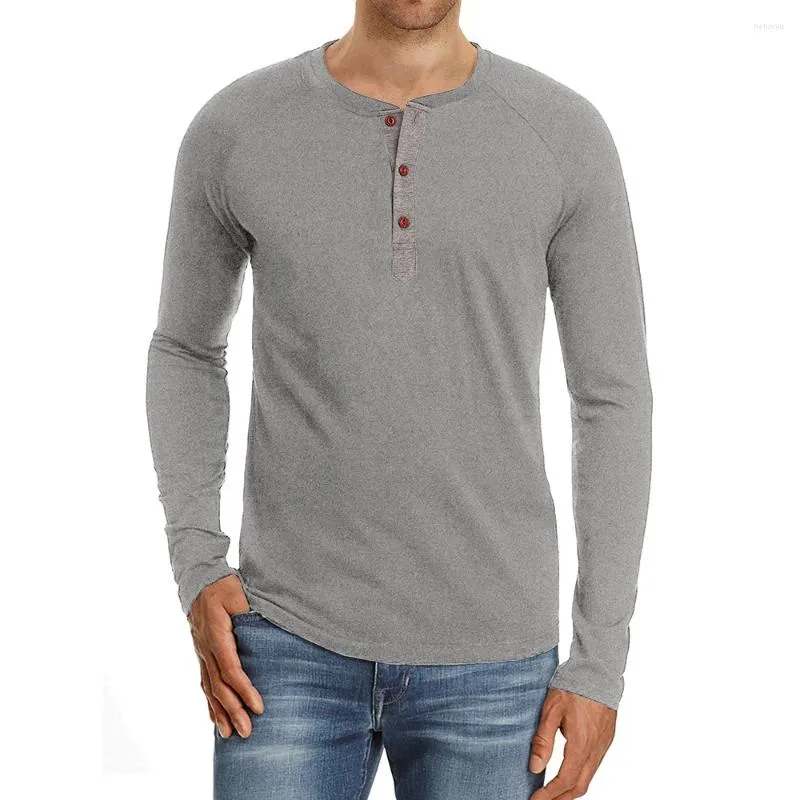 T-shirt da uomo T-shirt a maniche lunghe con colletto Henley T-shirt casual tinta unita T-shirt da uomo monopetto per la primavera autunno