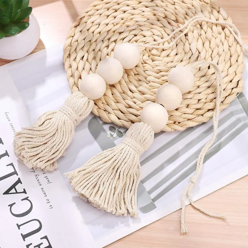 Party Decoration LUDA 6Pcs Wood Bead Garland Ornaments Farmhouse Beads With Tassel Hanging For Closet Handle Door Decor