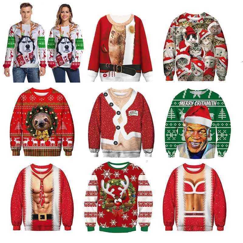 Maglione da uomo Pull Homme Brutto maglione di Natale Babbo Natale 3d Felpa con cappuccio allentata Uomo Donna Natale Uomo Noel Ly191202