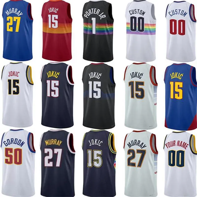 15 Jokic DEN Nugget Maglie da basket Jamal Murray Aaron Gordon Bones Hyland Michael Porter Christian Braun Caldwell Pope Reggie Jackson City Jersey personalizzata da uomo